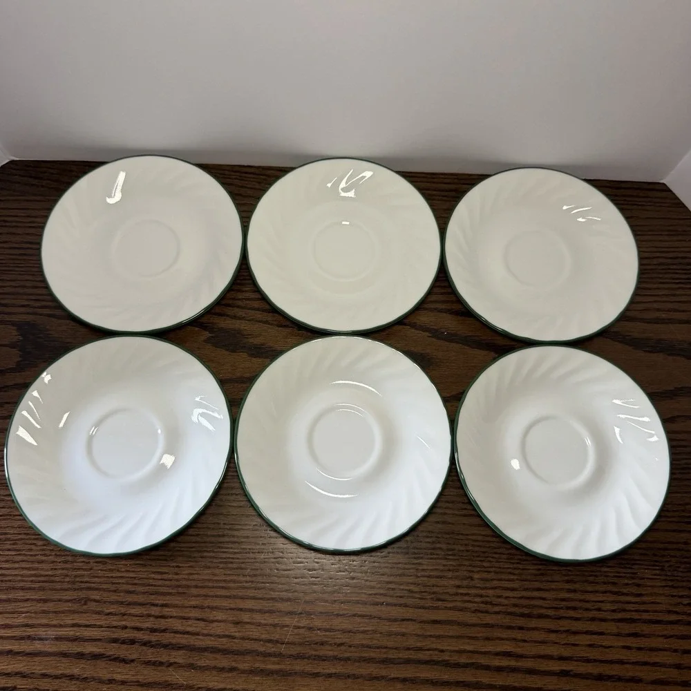 Vintage Corelle Callaway Ivy White Swirl Green‎ Rimmed Saucer Plates Set Of 6